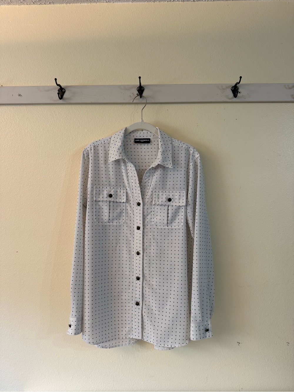 Karl Lagerfeld White Button-Down Shirt with Black Micro Dots